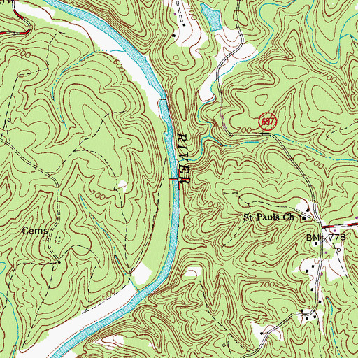 Topographic Map of Middle Creek, VA
