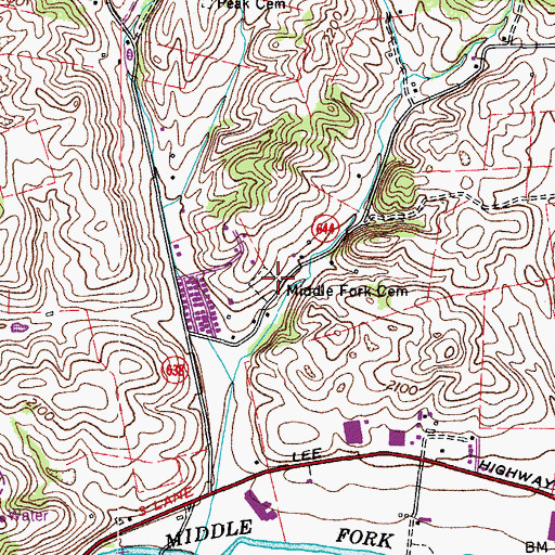 Topographic Map of Middle Fork Cemetery, VA