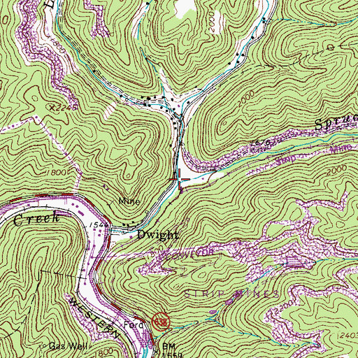 Topographic Map of Middle Fork Spruce Pine Creek, VA