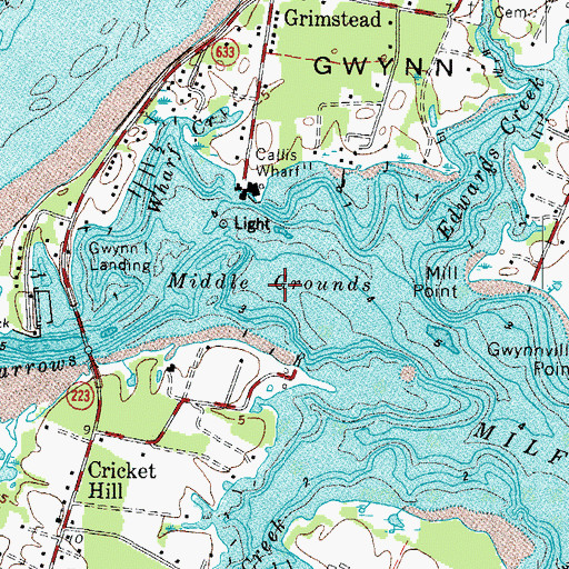 Topographic Map of Middle Grounds, VA