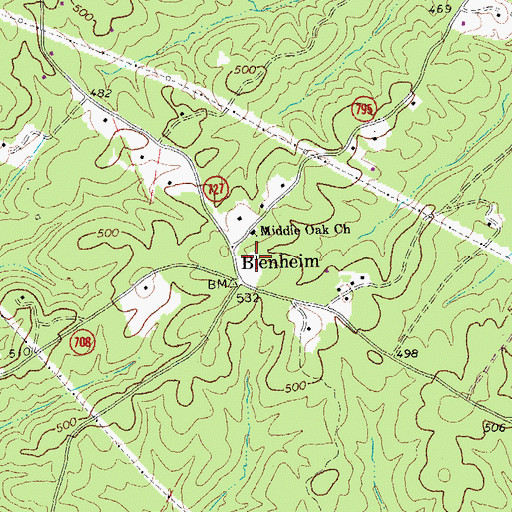 Topographic Map of Middle Oak Church, VA