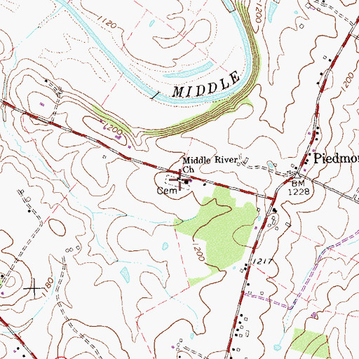 Topographic Map of Middle River Church, VA