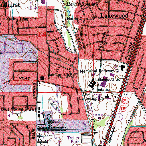 Topographic Map of Lakewood Park, AL
