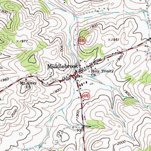 Topographic Map of Middlebrook, VA