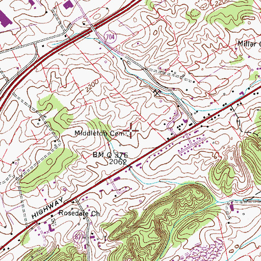 Topographic Map of Middleton Cemetery, VA