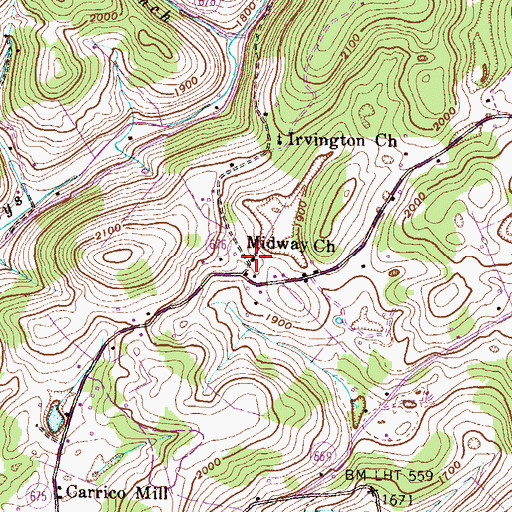 Topographic Map of Midway Church, VA