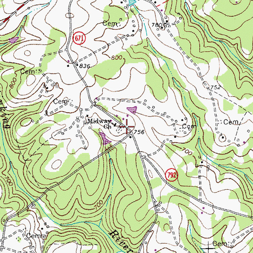 Topographic Map of Midway Church, VA