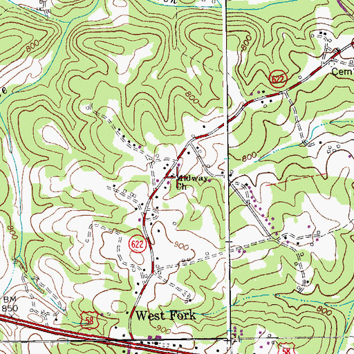 Topographic Map of Midway Church, VA