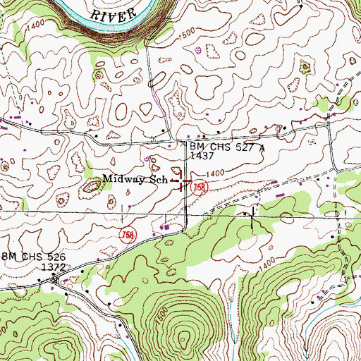 Topographic Map of Midway School, VA