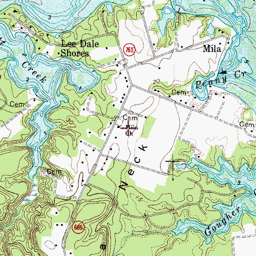 Topographic Map of Mila Church, VA