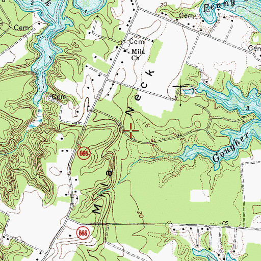 Topographic Map of Mila Neck, VA