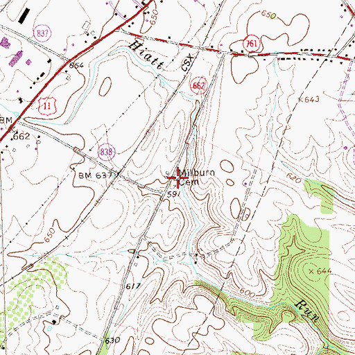 Topographic Map of Milburn Cemetery, VA