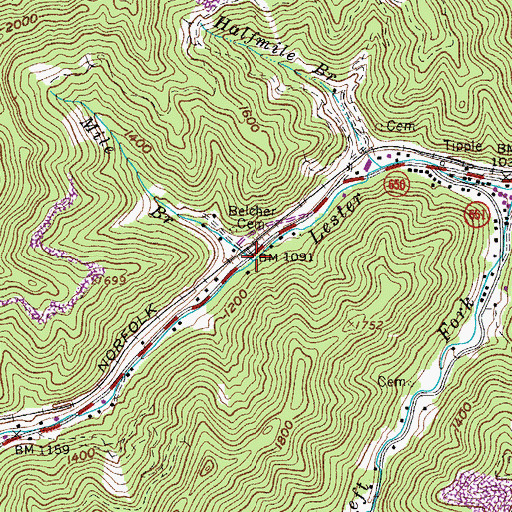 Topographic Map of Mile Branch, VA