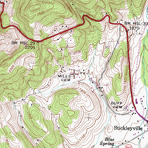 Topographic Map of Miles Cemetery, VA