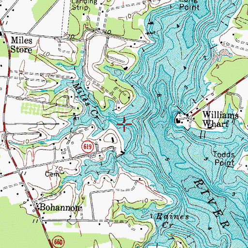 Topographic Map of Miles Creek, VA