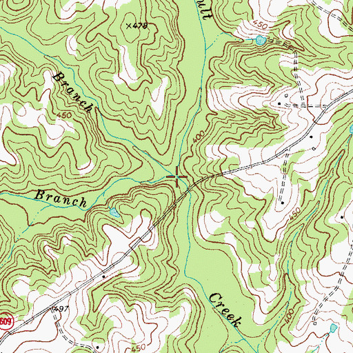 Topographic Map of Mill Branch, VA