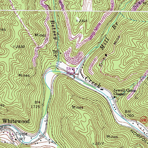 Topographic Map of Mill Branch, VA
