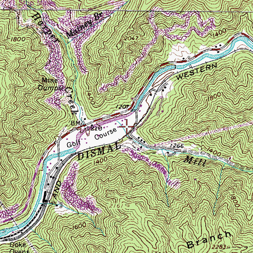 Topographic Map of Mill Branch, VA