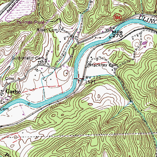 Topographic Map of Mill Creek, VA