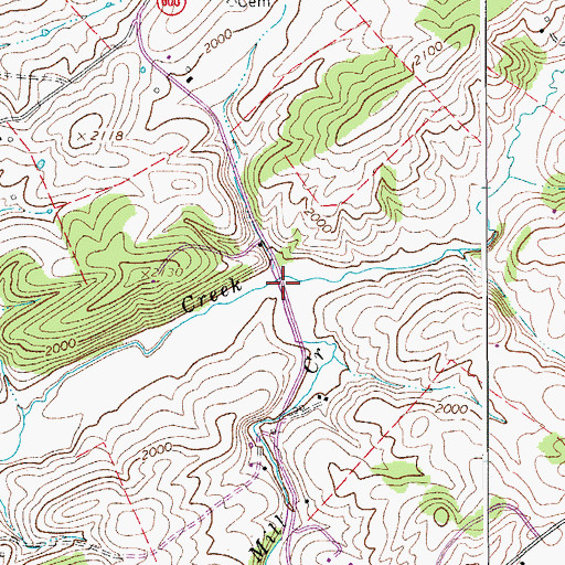 Topographic Map of Mill Creek, VA