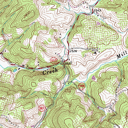 Topographic Map of Mill Creek, VA
