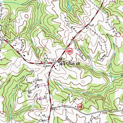 Topographic Map of Mill Creek Church, VA