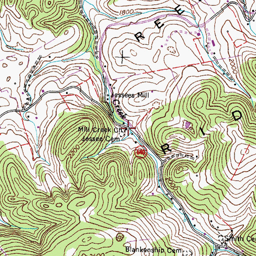 Topographic Map of Mill Creek Church, VA