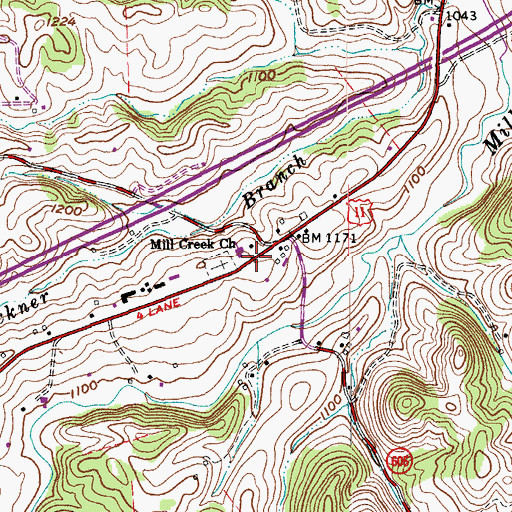 Topographic Map of Mill Creek Church, VA