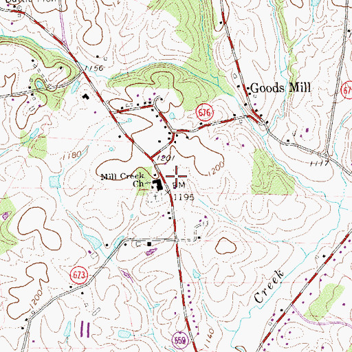 Topographic Map of Mill Creek Church, VA