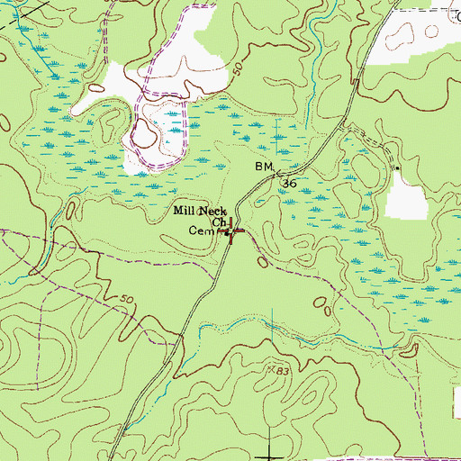 Topographic Map of Mill Neck Church, VA