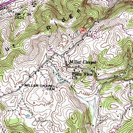 Topographic Map of Miller Chapel, VA