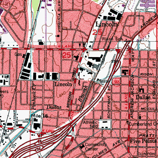 Topographic Map of Lincoln Elementary School, AL