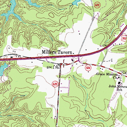 Topographic Map of Millers Tavern, VA