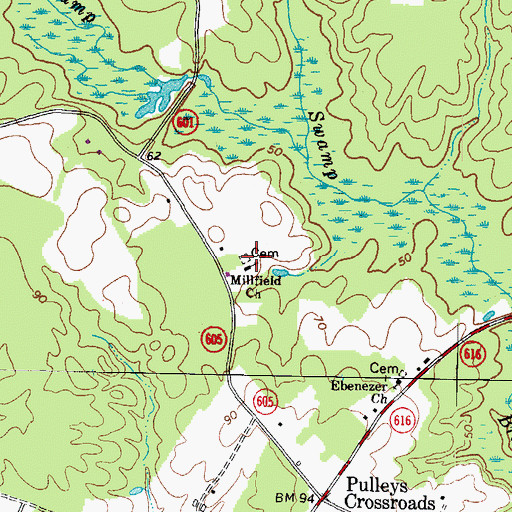 Topographic Map of Millfield Church, VA