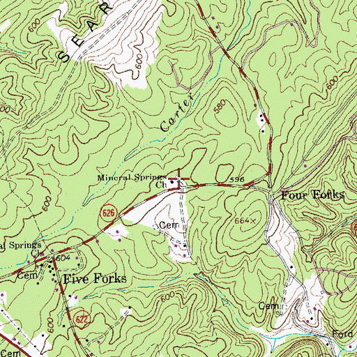 Topographic Map of Mineral Springs Church, VA