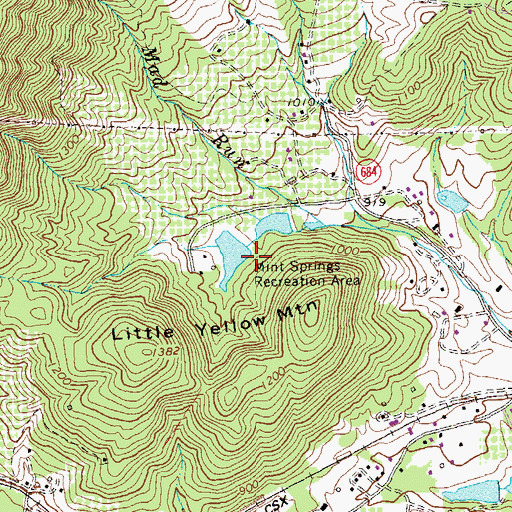 Topographic Map of Mint Springs Recreation Area, VA