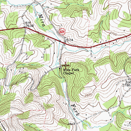 Topographic Map of Mira Fork Chapel, VA