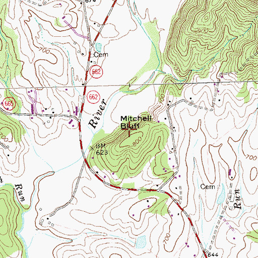 Topographic Map of Mitchell Bluff, VA