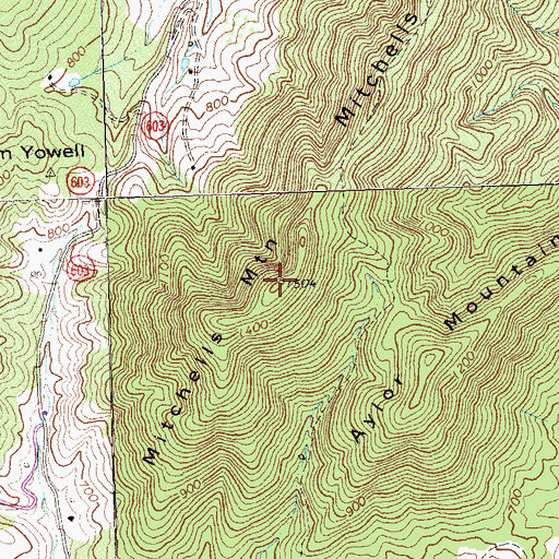 Topographic Map of Mitchells Mountain, VA