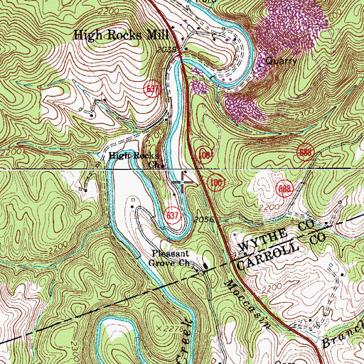 Topographic Map of Moccasin Branch, VA