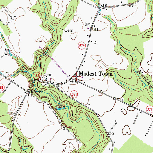 Topographic Map of Modest Town, VA