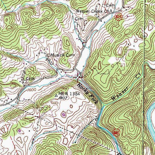 Topographic Map of Monk Branch, VA