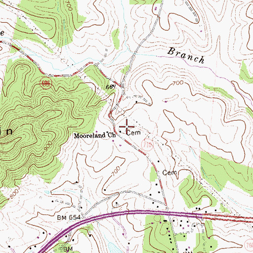 Topographic Map of Mooreland Church, VA
