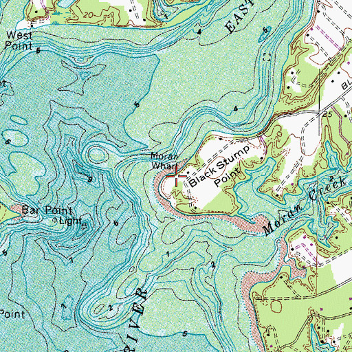 Topographic Map of Moran Wharf, VA