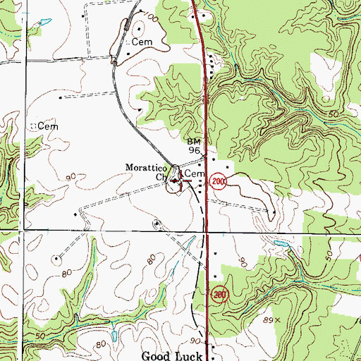 Topographic Map of Morattico Church, VA