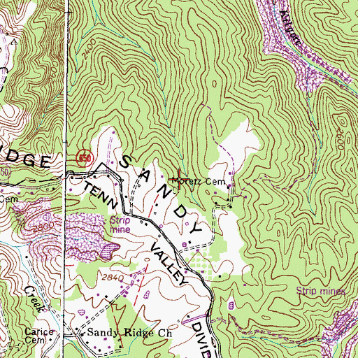 Topographic Map of Moretz Cemetery, VA