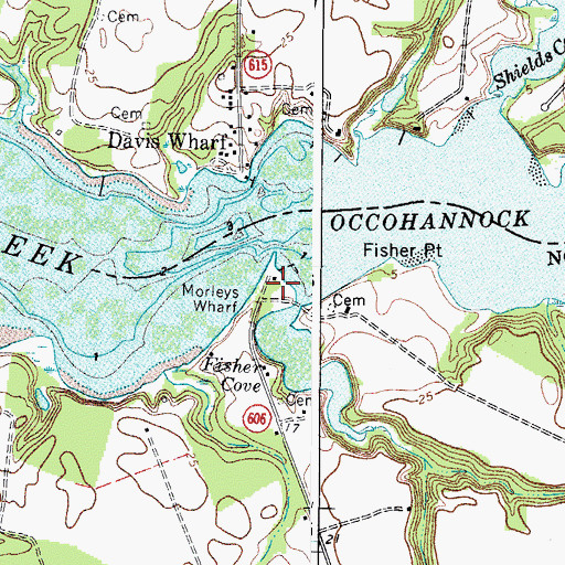 Topographic Map of Morleys Wharf, VA