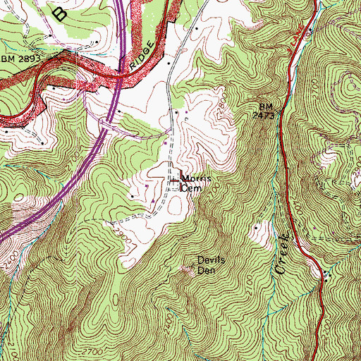 Topographic Map of Morris Cemetery, VA