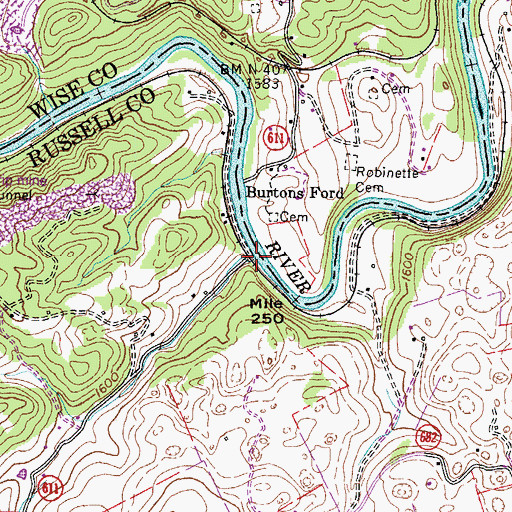 Topographic Map of Moses Branch, VA