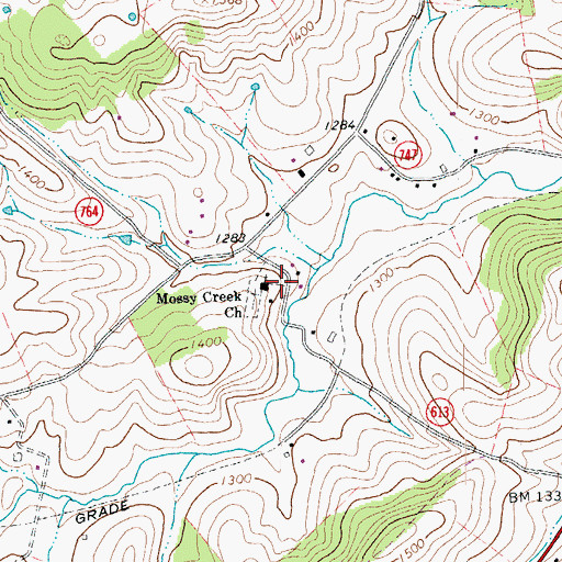 Topographic Map of Mossy Creek Church, VA